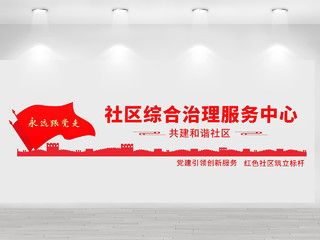 红色字体主题社区综合治理服务中心文化墙简洁鲜明突出重点社区治理